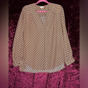Pleione Orange Black Gray Abstract Long Sleeve Lightweight Flowy Top Sz L